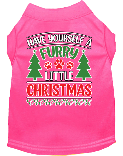 Furry Little Christmas Screen Print Dog Shirt Bright Pink Size XS