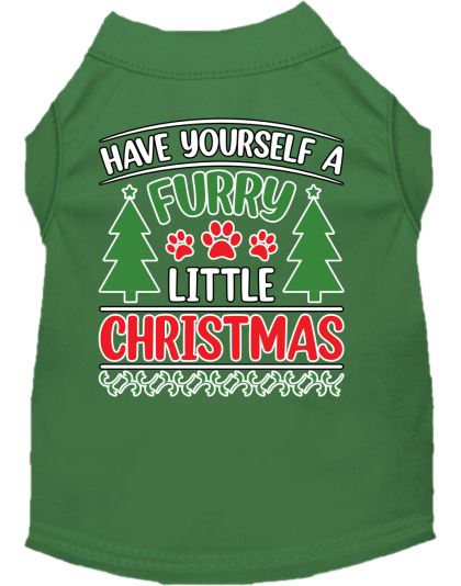 Furry Little Christmas Screen Print Dog Shirt Green Size XS