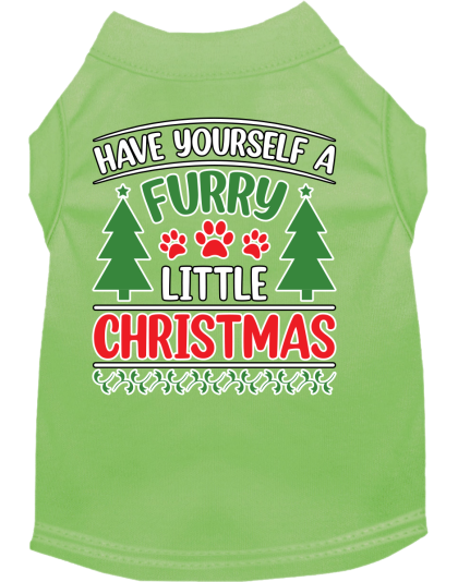 Furry Little Christmas Screen Print Dog Shirt Lime Green Size XS