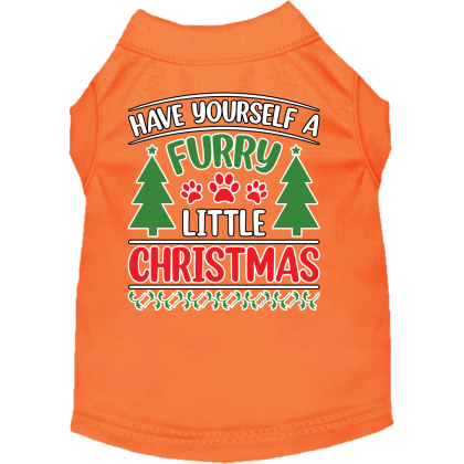 Furry Little Christmas Screen Print Dog Shirt Orange Size XS