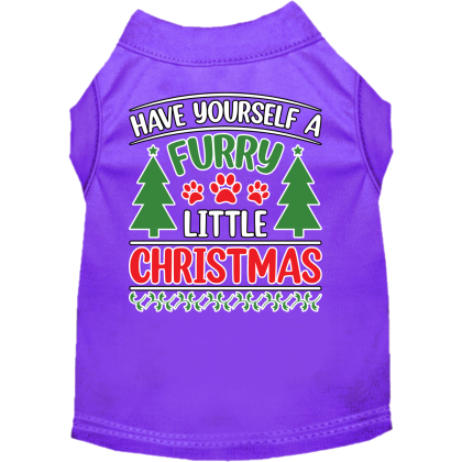 Furry Little Christmas Screen Print Dog Shirt Purple Size XS