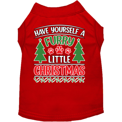 Furry Little Christmas Screen Print Dog Shirt Red Size XS