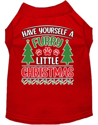 Furry Little Christmas Screen Print Dog Shirt Red Size XS
