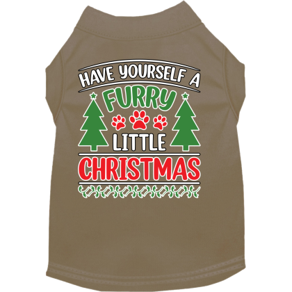 Furry Little Christmas Screen Print Dog Shirt Tan Size XS