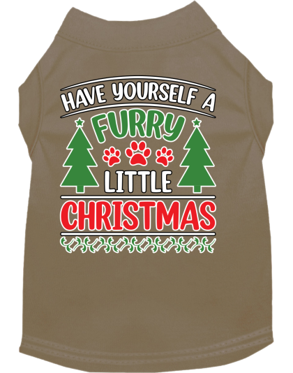 Furry Little Christmas Screen Print Dog Shirt Tan Size XS