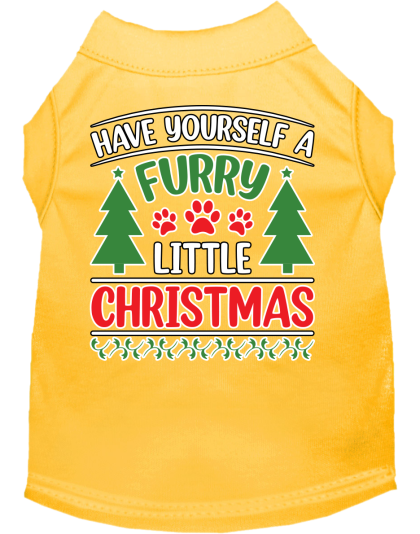 Furry Little Christmas Screen Print Dog Shirt Yellow Size XS