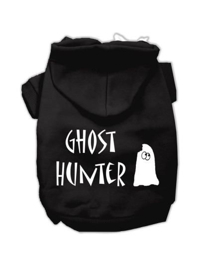 Ghost Hunter Screen Print Pet Hoodies Black with Cream Lettering Lg