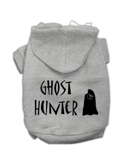 Ghost Hunter Screen Print Pet Hoodies Grey with Black Lettering Lg