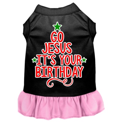 Go Jesus Screen Print Dog Dress Black with Light Pink Lg