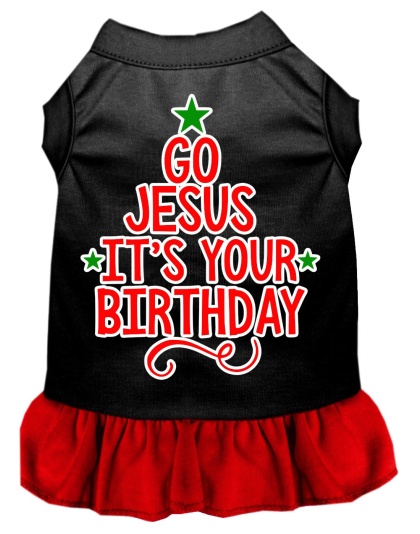 Go Jesus Screen Print Dog Dress Black with Red Lg