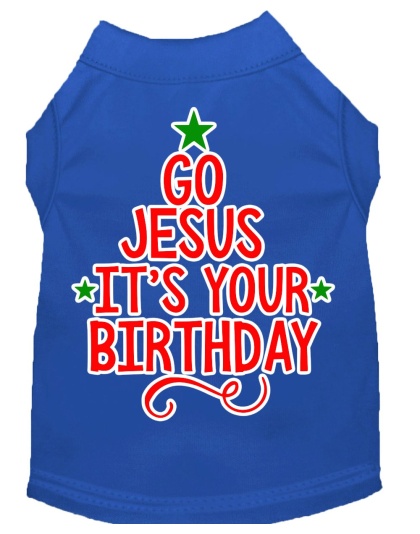 Go Jesus Screen Print Dog Shirt Blue Lg