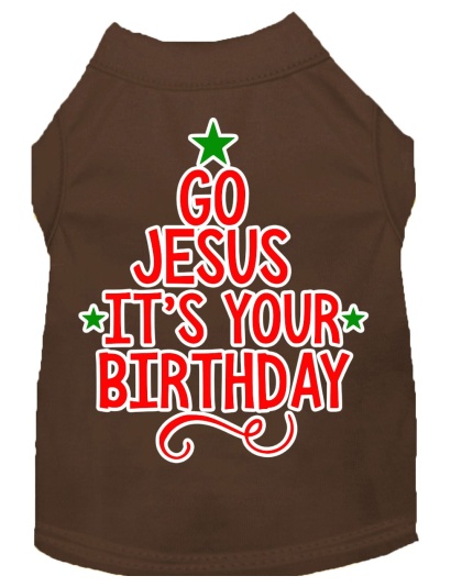 Go Jesus Screen Print Dog Shirt Brown Lg