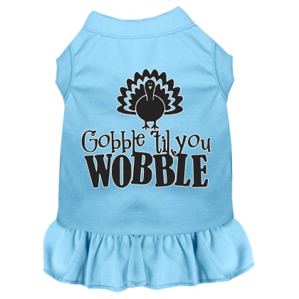 Gobble til You Wobble Screen Print Dog Dress Baby Blue 4X