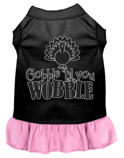 Gobble til You Wobble Screen Print Dog Dress Black with Light Pink Lg