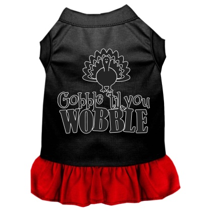 Gobble til You Wobble Screen Print Dog Dress Black with Red Lg