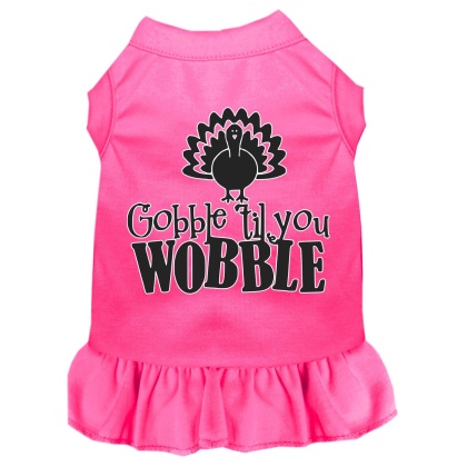 Gobble til You Wobble Screen Print Dog Dress Bright Pink 4X