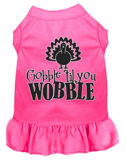 Gobble til You Wobble Screen Print Dog Dress Bright Pink 4X