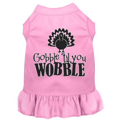 Gobble til You Wobble Screen Print Dog Dress Light Pink 4X