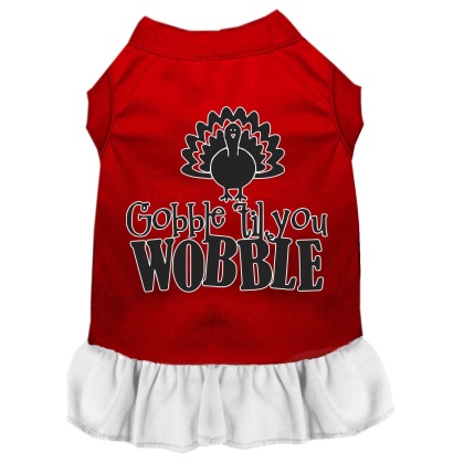 Gobble til You Wobble Screen Print Dog Dress Red with White Lg