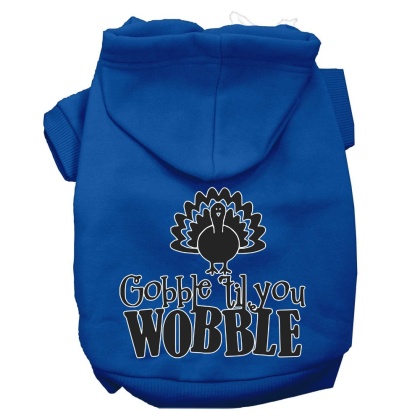 Gobble til You Wobble Screen Print Dog Hoodie Blue L