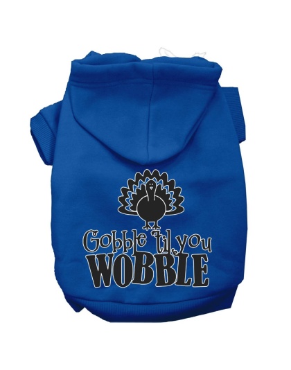 Gobble til You Wobble Screen Print Dog Hoodie Blue L