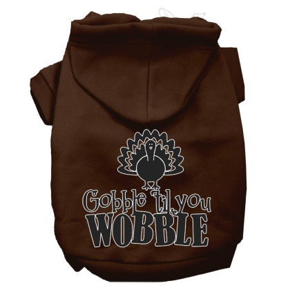 Gobble til You Wobble Screen Print Dog Hoodie Brown L