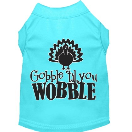 Gobble til You Wobble Screen Print Dog Shirt Aqua Lg