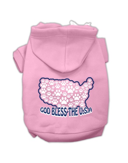 God Bless USA Screen Print Pet Hoodies Light Pink Size L