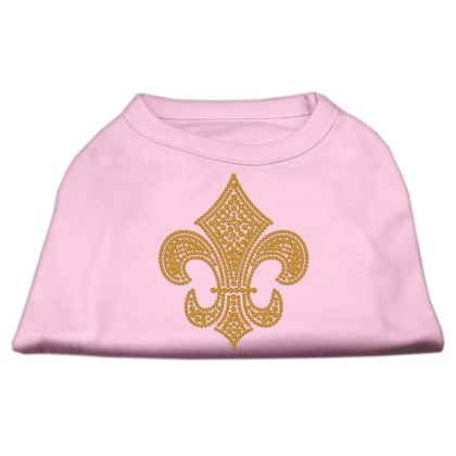 Gold Fleur De Lis Rhinestone Shirts Light Pink L