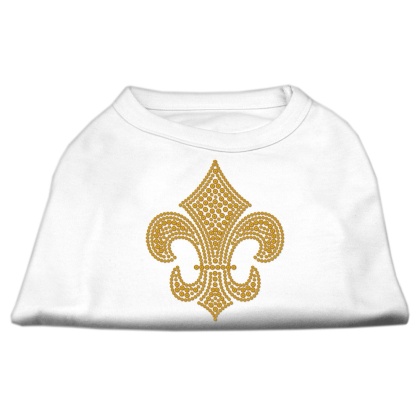 Gold Fleur De Lis Rhinestone Shirts White L