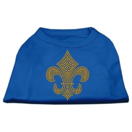 Gold Fleur de Lis Rhinestone Shirts Blue Lg