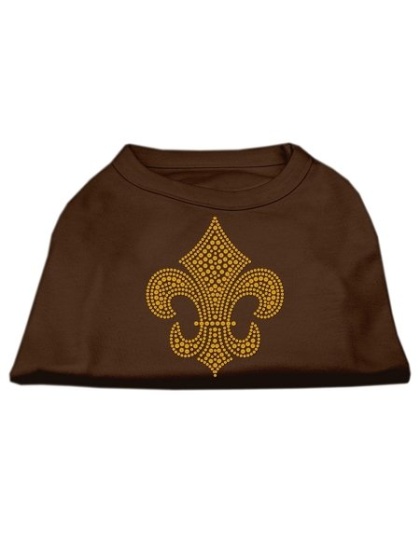 Gold Fleur de Lis Rhinestone Shirts Brown Lg