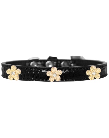 Gold Flower Widget Croc Dog Collar Black Size 10