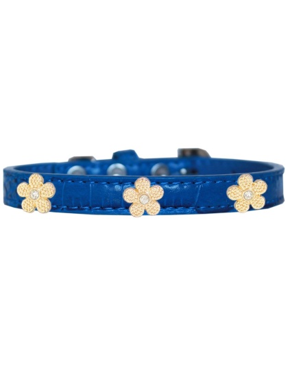 Gold Flower Widget Croc Dog Collar Blue Size 10