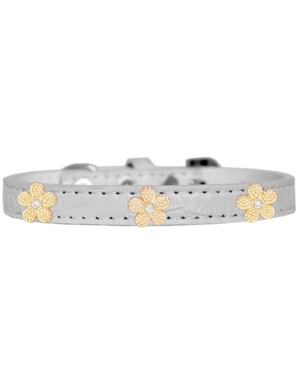 Gold Flower Widget Croc Dog Collar White Size 10