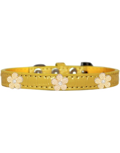 Gold Flower Widget Croc Dog Collar Yellow Size 10