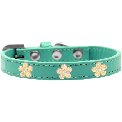 Gold Flower Widget Dog Collar Aqua Size 10