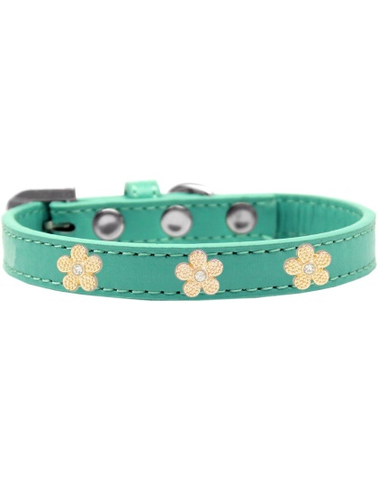 Gold Flower Widget Dog Collar Aqua Size 10