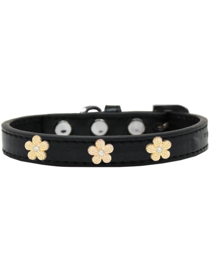 Gold Flower Widget Dog Collar Black Size 10