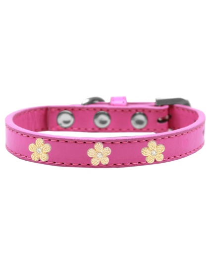 Gold Flower Widget Dog Collar Bright Pink Size 10
