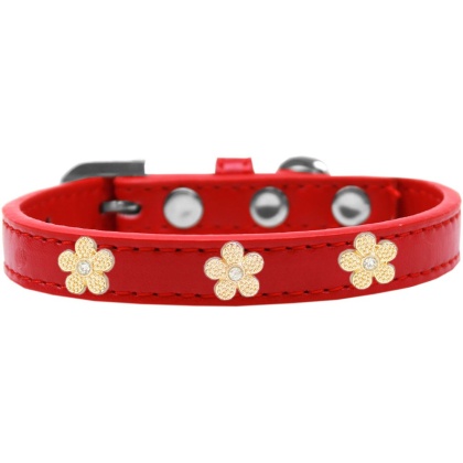 Gold Flower Widget Dog Collar Red Size 10