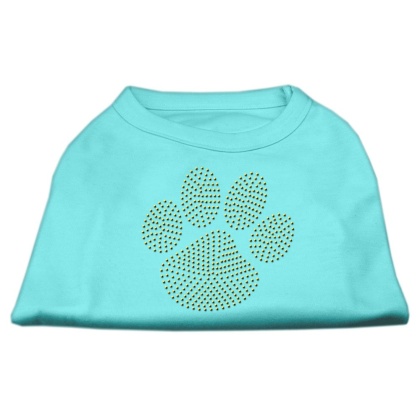 Gold Paw Rhinestud Shirt Aqua L