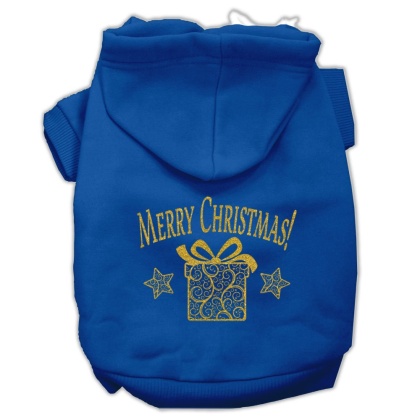 Golden Christmas Present Pet Hoodies Blue Size Lg