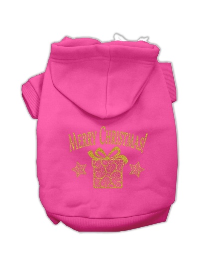 Golden Christmas Present Pet Hoodies Bright Pink Size Lg