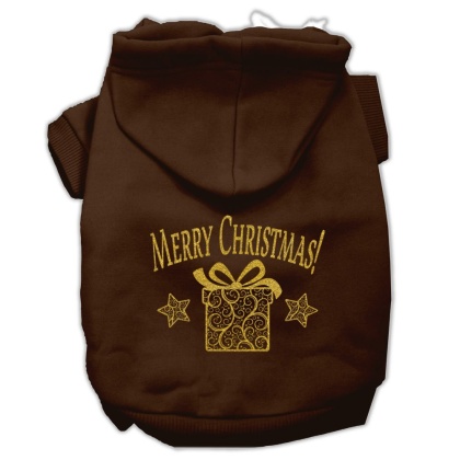 Golden Christmas Present Pet Hoodies Brown Size Lg