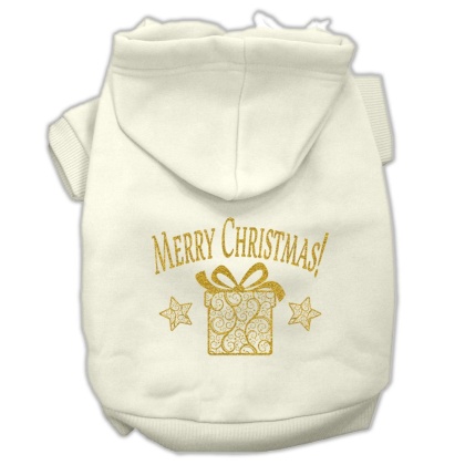 Golden Christmas Present Pet Hoodies Cream Size Lg