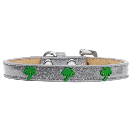 Green Palm Tree Widget Dog Collar Silver Ice Cream Size 10