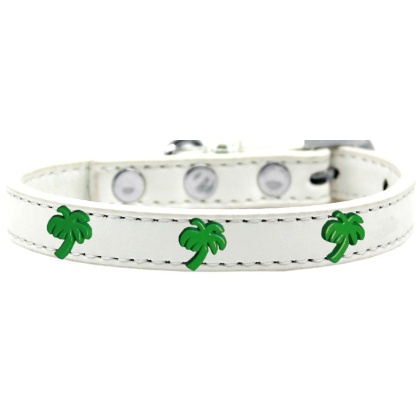 Green Palm Tree Widget Dog Collar White Size 10