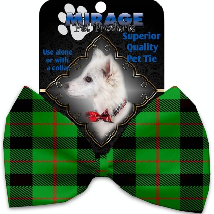 Green Plaid Pet Bow Tie Collar Accessory with Velcro