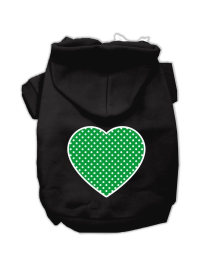 Green Swiss Dot Heart Screen Print Pet Hoodies Black Size Lg